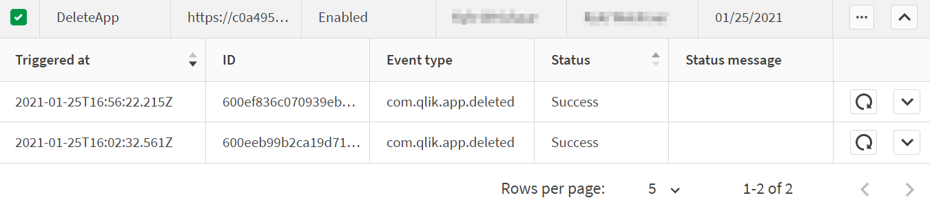 Webhook-Verlauf in der Verwaltungskonsole