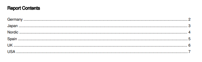 Zur Anzeige in vollständiger Größe klicken Generated report showing the Table of Contents, with items for each region value, along with their page numbers