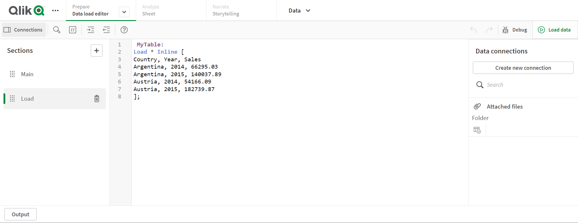 Zur Anzeige in vollständiger Größe klicken Inline-Ladevorgang im Dateneditor.