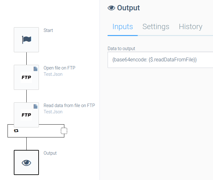 An output block with a base64encode command.