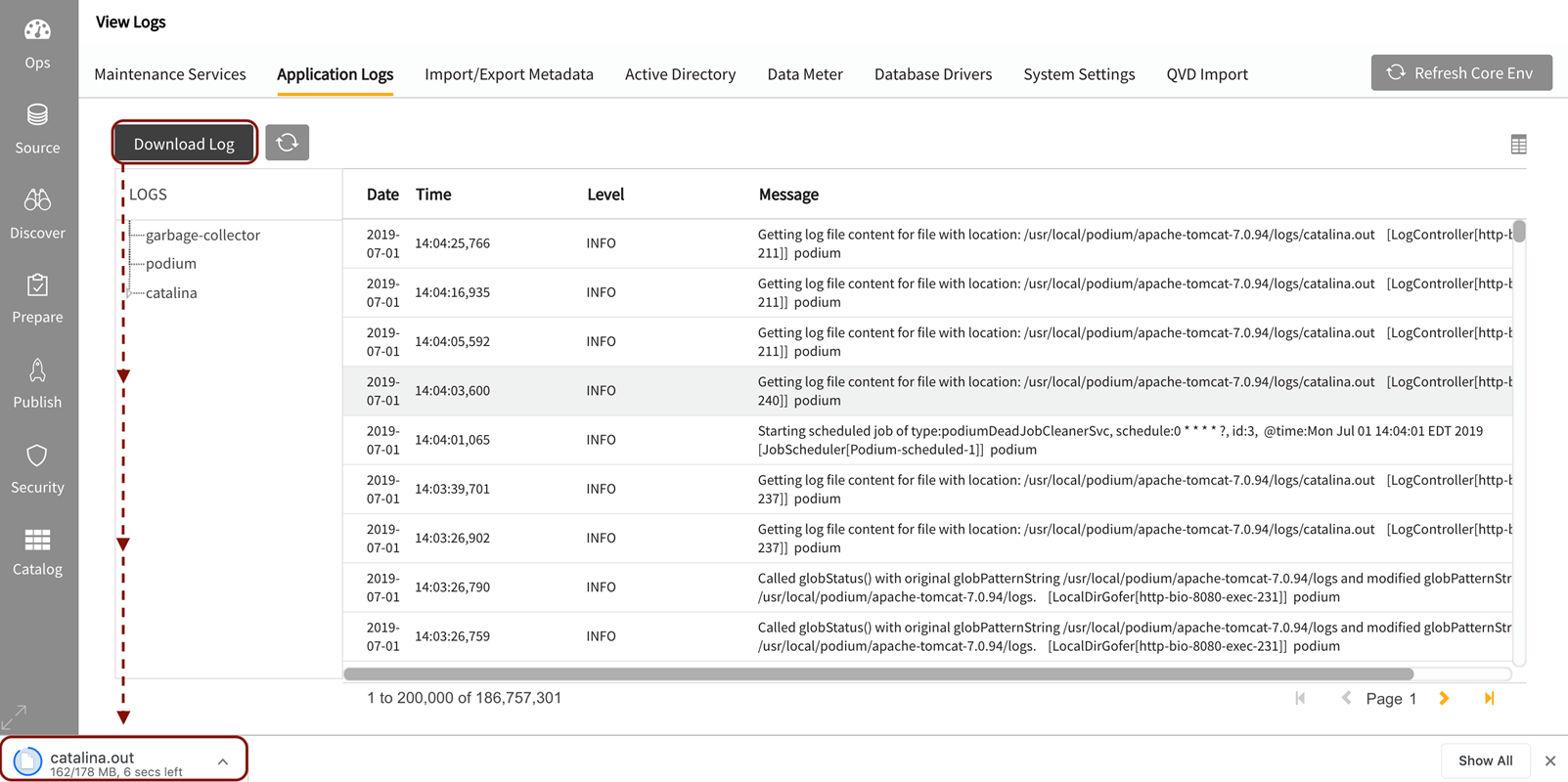 Click to view full size Click download logs button to save Catalina logs to local download folder