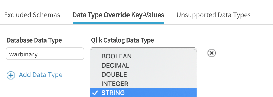 Click to view full size Enter database datatype and select qlik catalog datatype