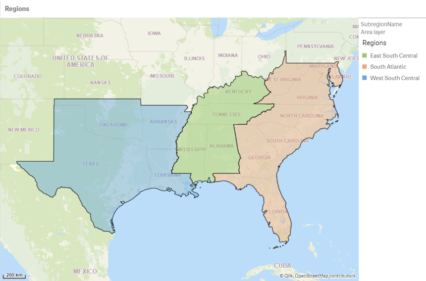 Map with a region selected, now displaying dissolved subregions