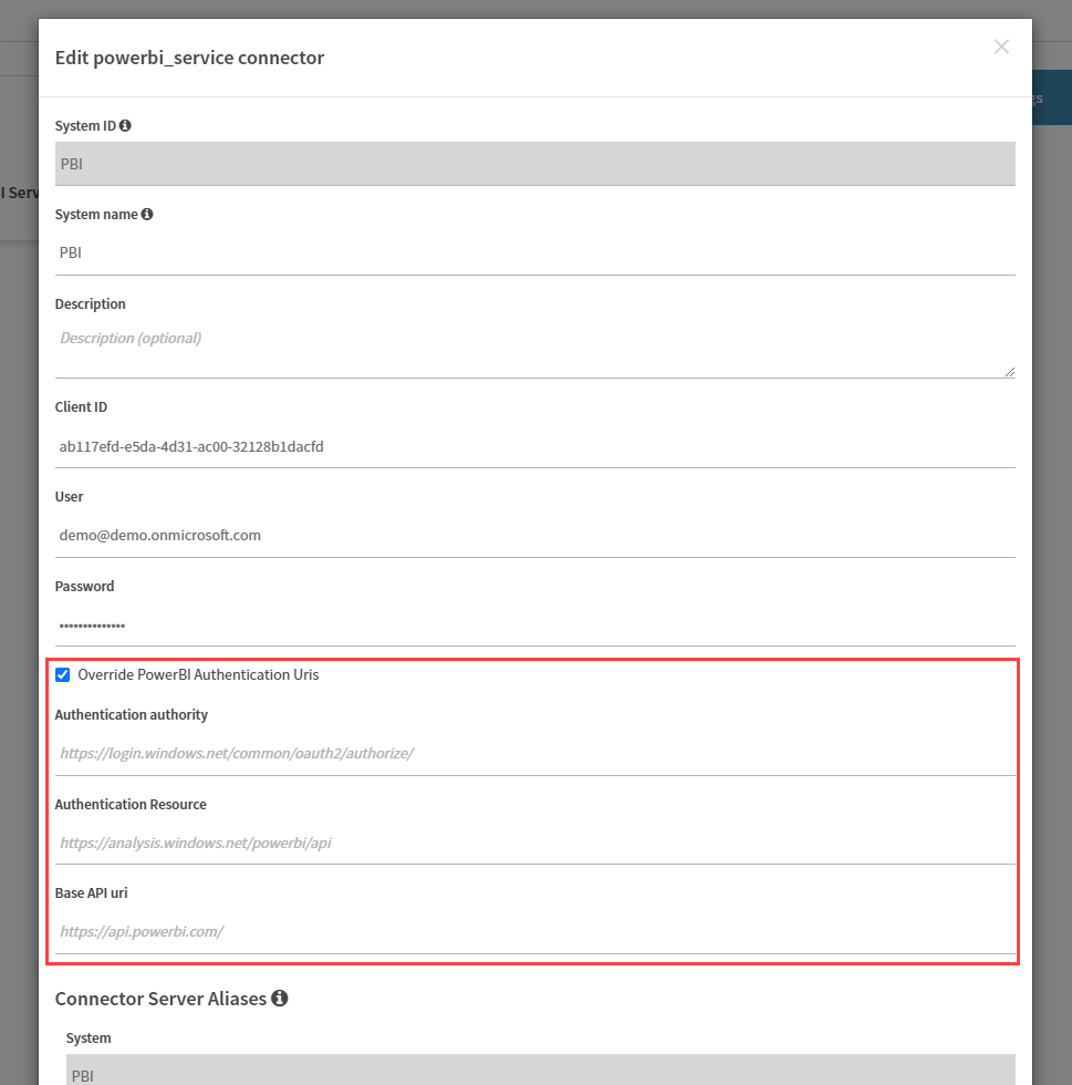 Authentication settings for PowerBI.