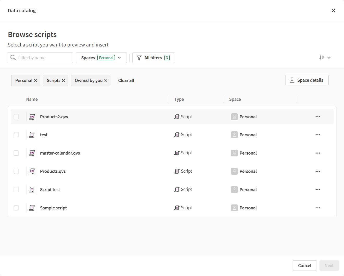 Click to view full size Data catalog's Browse script page.