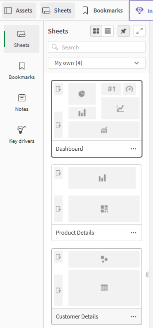 An open assets panel showing the sheets in the app.