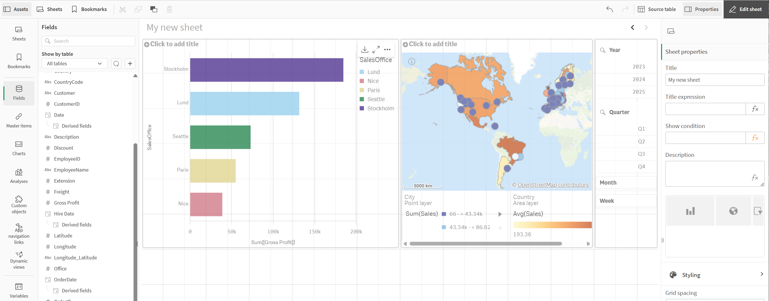 Sheet with resized map and filter pane.