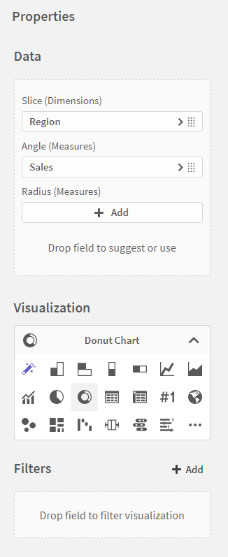 Properties panel when visualization selected.