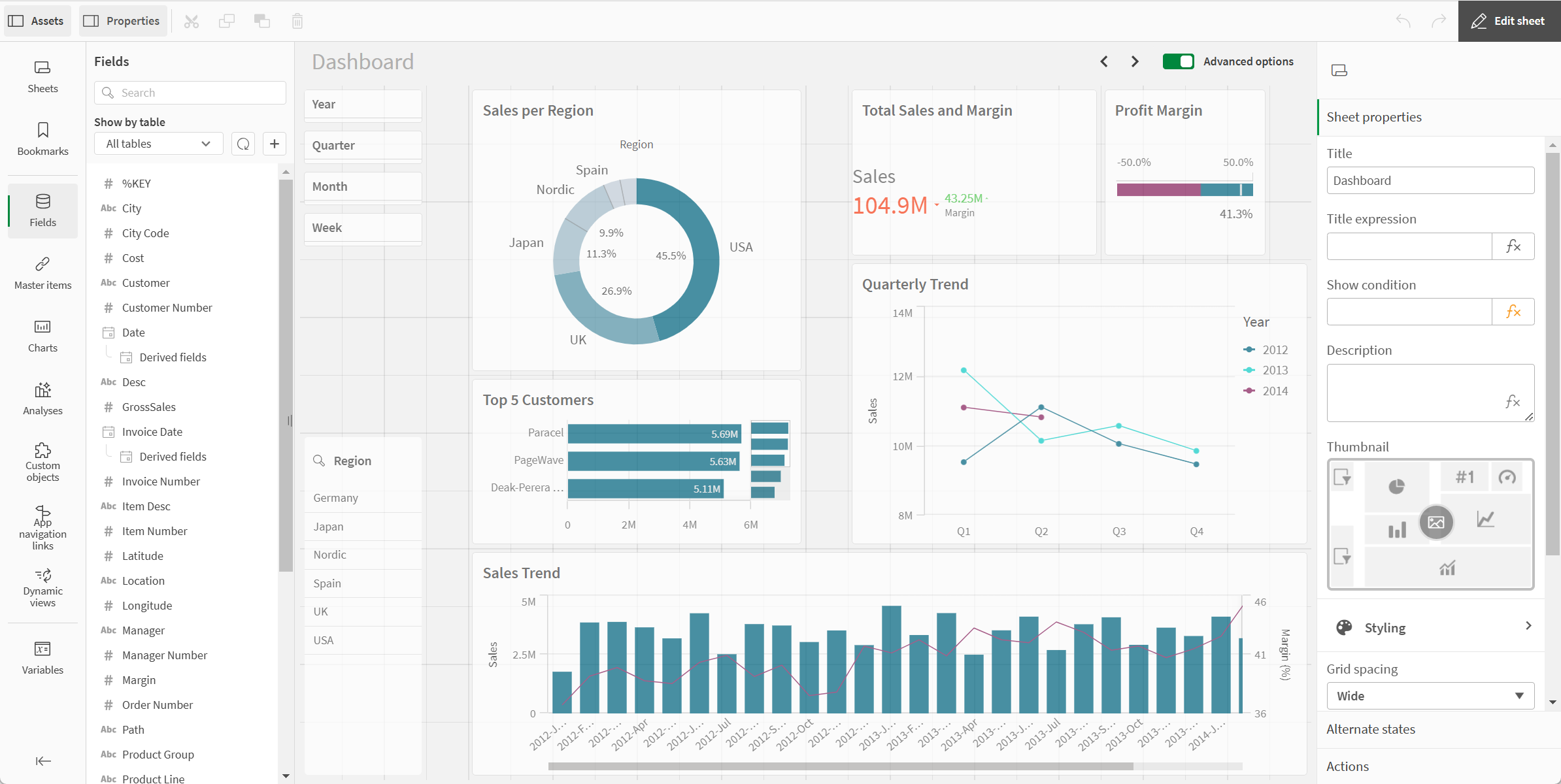 Sheet view in advanced edit mode.