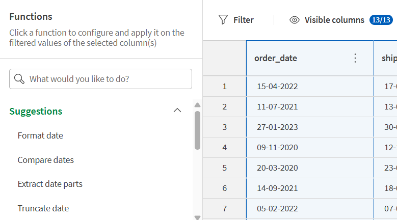 Dynamic functions suggestions