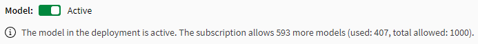 Model approval status is shown at the top of the page when you open an ML deployment. In this case, the model in the ML deployment is 'Enabled', meaning it is approved to create predictions.