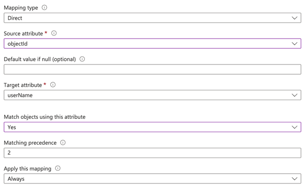 userPrincipalName Attribute Configuration dialog