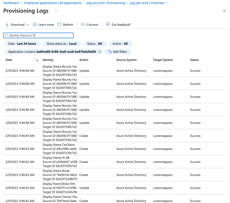 Provisioning logs