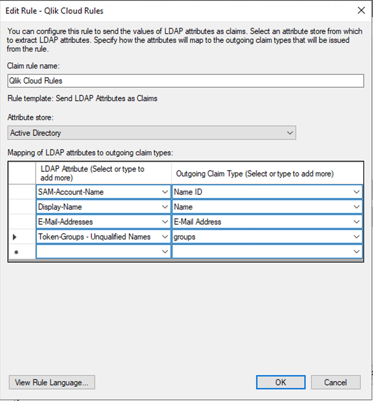 Claim rule pane in ADFS.