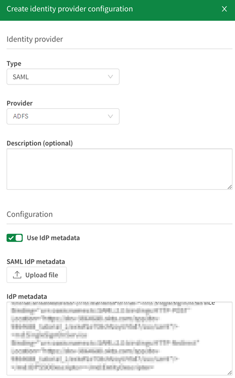 IdP configuration pane.