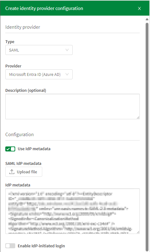 IdP configuration pane.