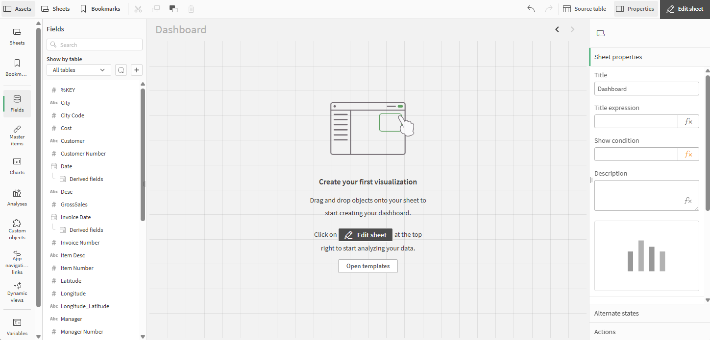 A sheet without charts in edit mode.