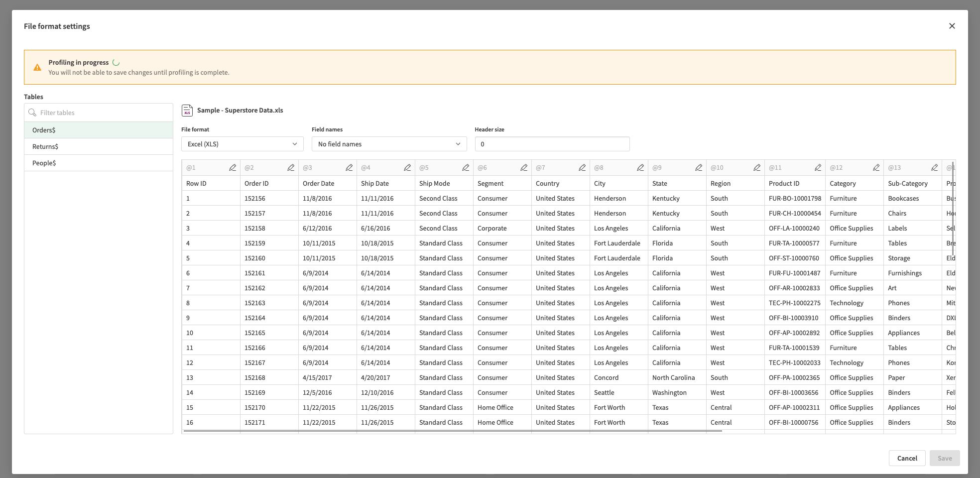 Catalog profiling in progress dialog