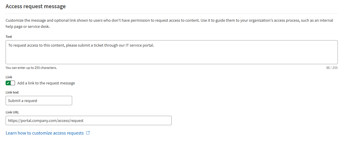 Example of access request message settings.