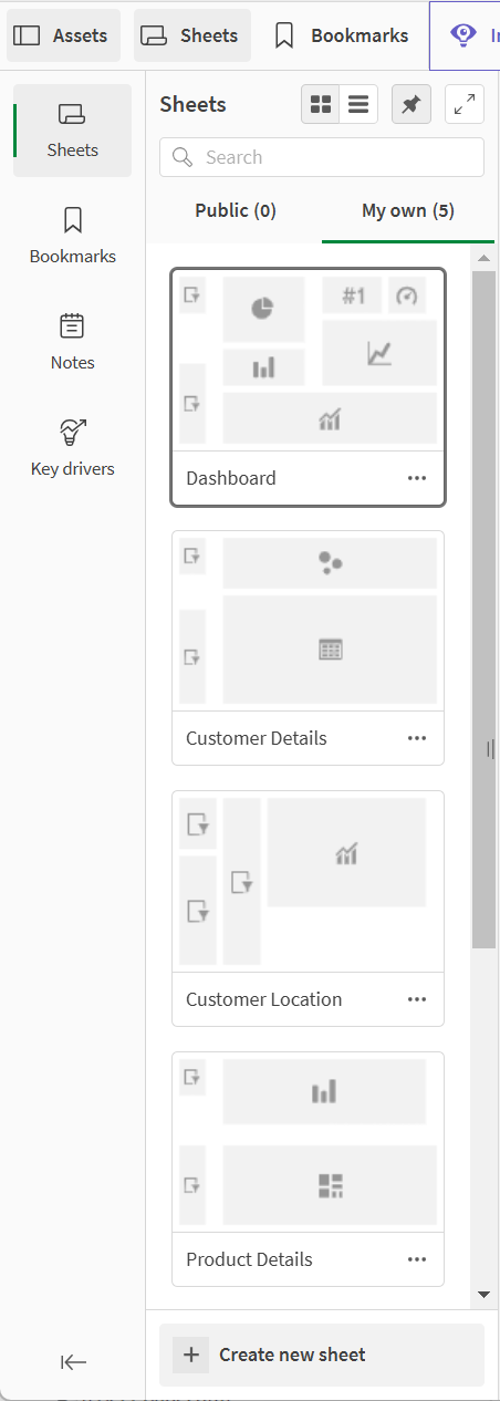 Click to view full size An open assets panel showing the sheets in the app.