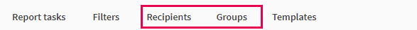The 'Recipients' and 'Groups' tabs in the app's reporting section