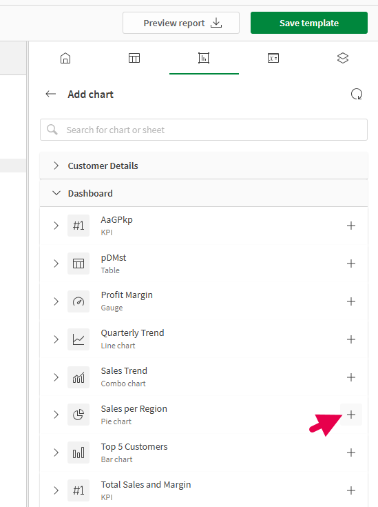 Selecting the chart to add as an image to the HTML report