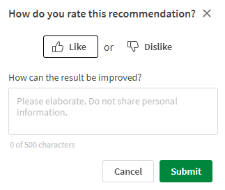 Feedback dialog for chart recommended by Insight Advisor Chat.