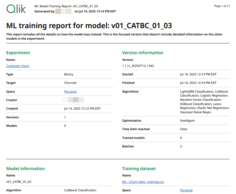 Click to view full size Experiment training report
