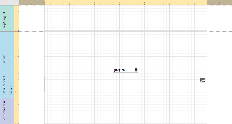 Report template showing a title label for the 'Region' level added to a band, and below it the empty Sparkline object