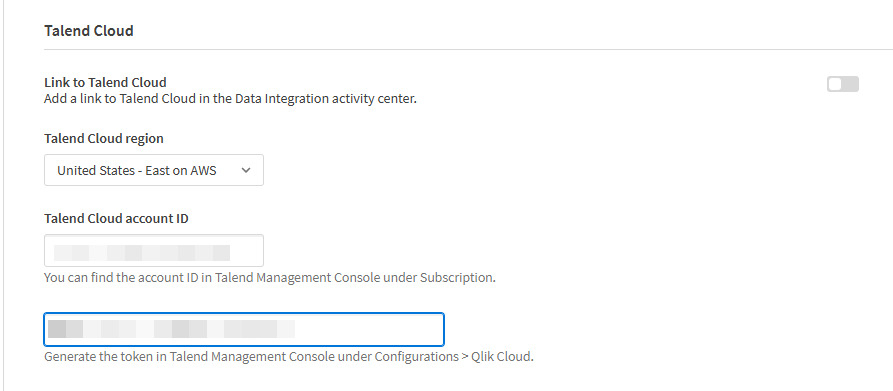 Settings pane showing settings for Talend Cloud