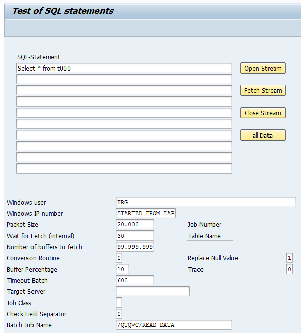 Test of SQL Statements dialog