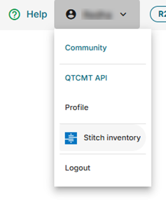 User profile menu showing Stitch inventory link.