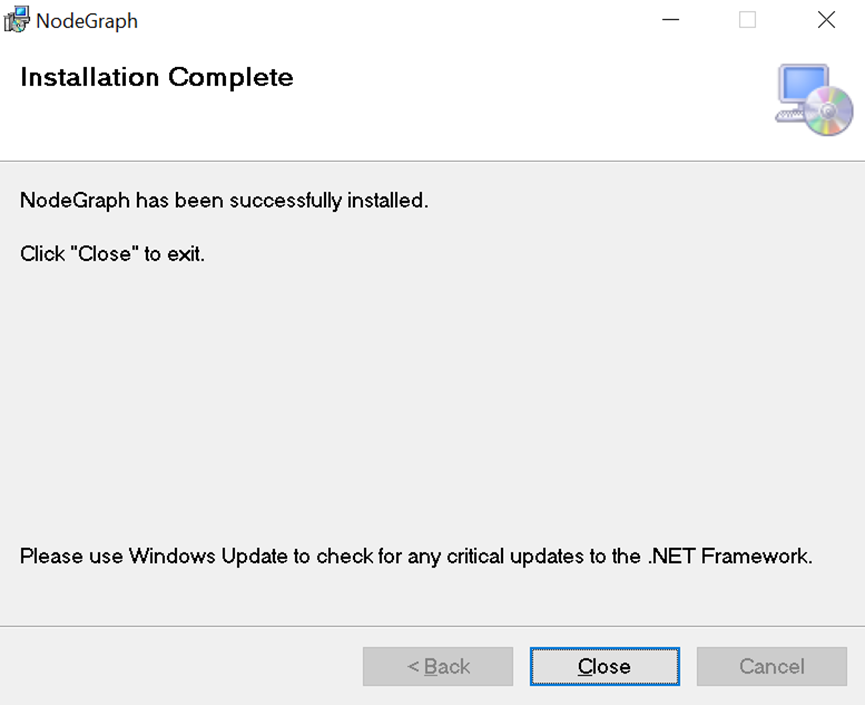 Click to view full size The message that appears when NodeGraph has finished installing.