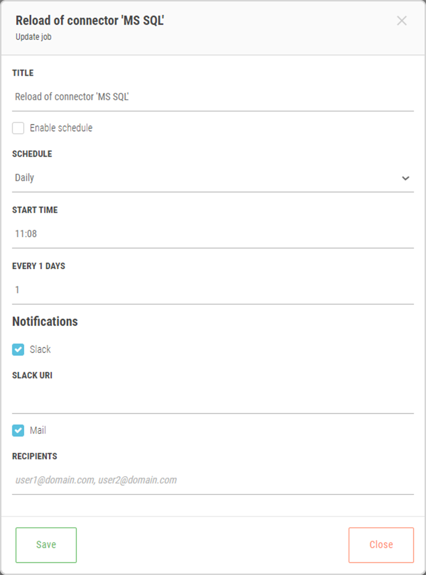 Click to view full size A sample connector's reload schedule.