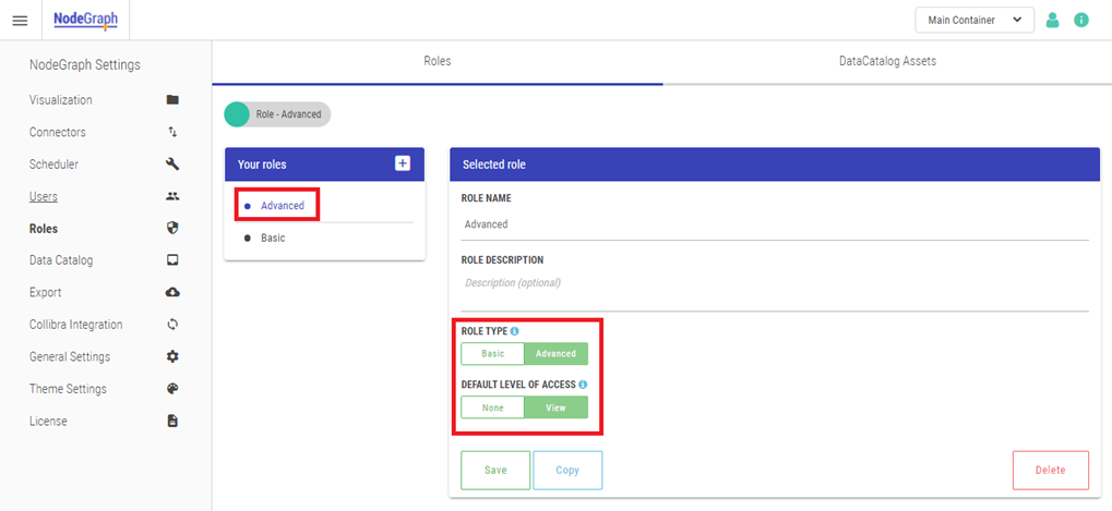 Click to view full size The Advanced role under Your Roles. Role Type is set to Advanced, and Default Level of Access is set to View.
