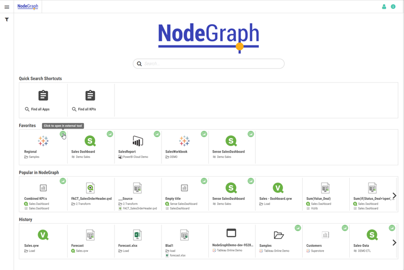 Click to view full size A "Click to open external tool" link is included at the top-right of many functions in the Data Catalog.