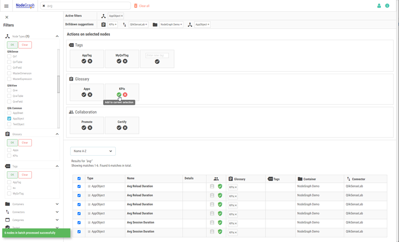 Click to view full size The Data Steward can add or remove Tags, Glossaries, and Verifications from a data selection.
