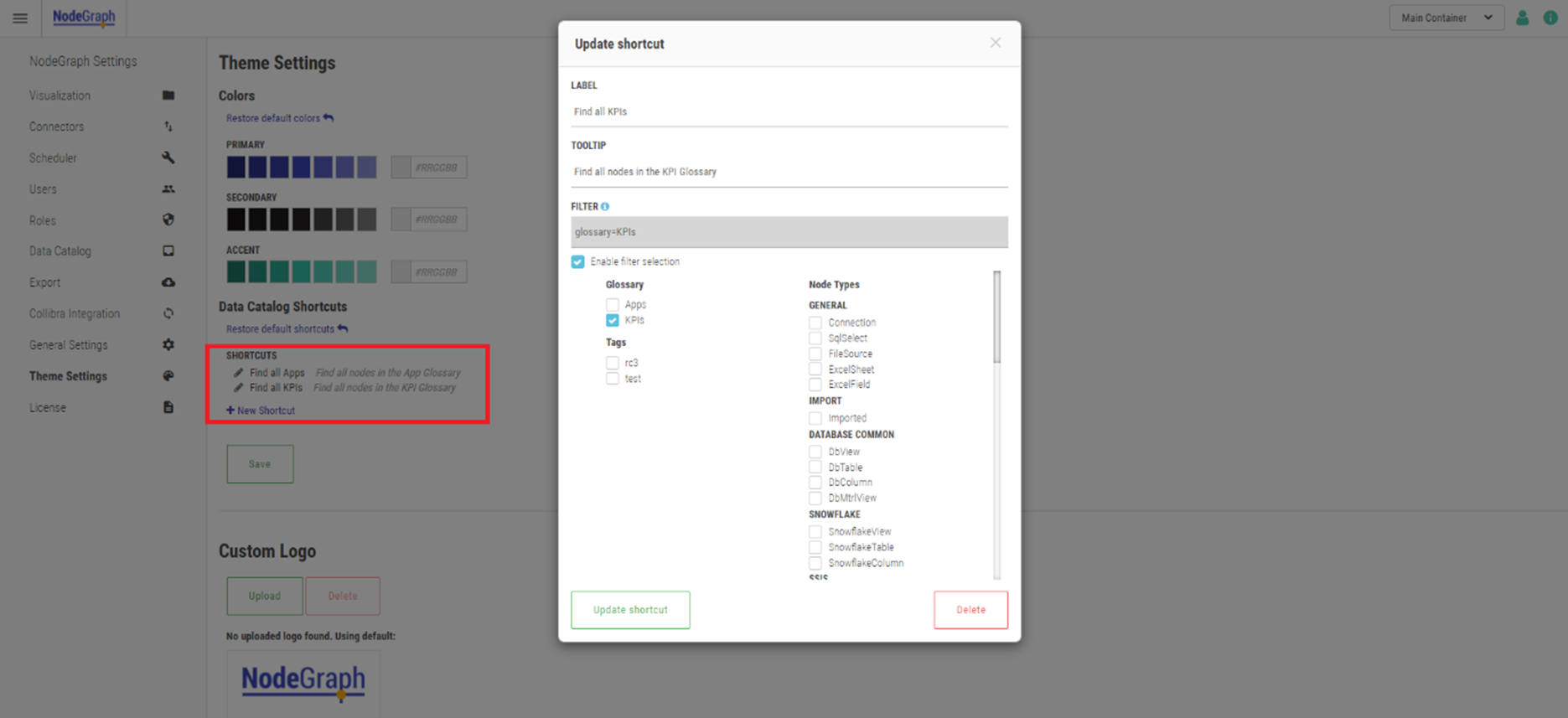 Click to view full size Shortcuts can be updated in Theme Settings.