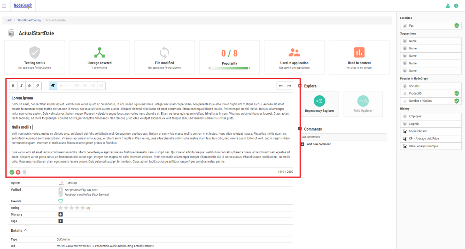 Click to view full size A node details page being edited by the Data Steward.