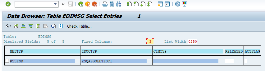 Data browser showing table EDIMSG