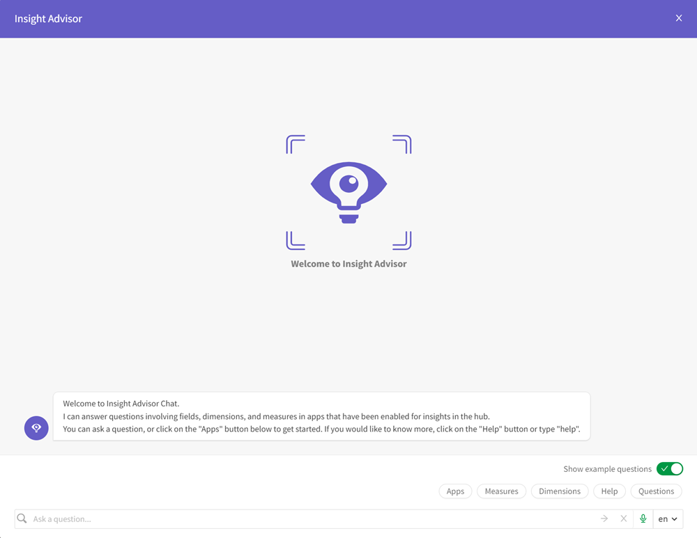 Click to view full size Insight Advisor Chat, showing the initial view.