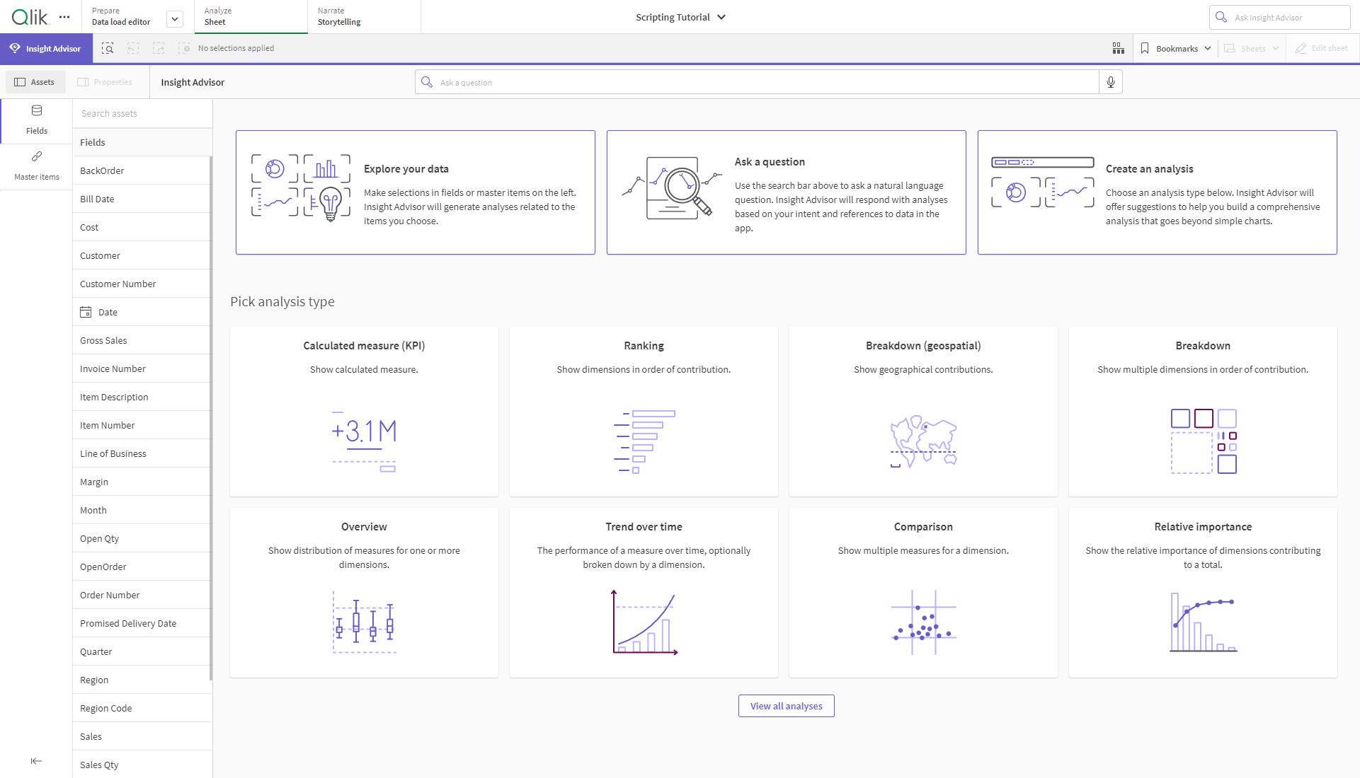 Click to view full size Insight Advisor open in a sheet