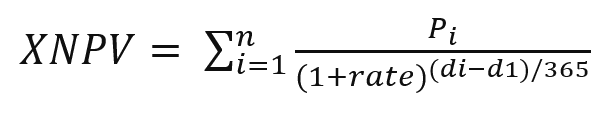 Fare clic per visualizzare a dimensioni complete Immagine della formula della funzione di script XNPV.