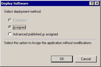 The Deploy Software dialog. "Assigned" is selected.