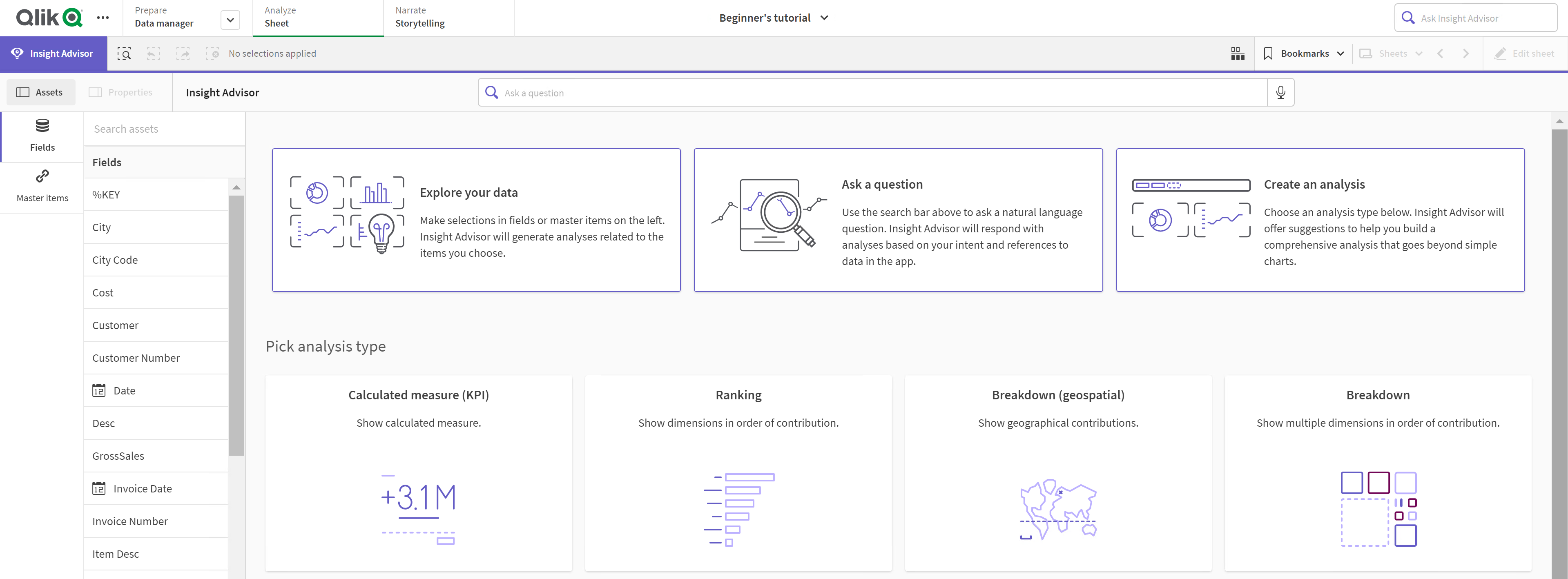 クリックしてフル サイズを表示 Insight Advisor をシートで開く