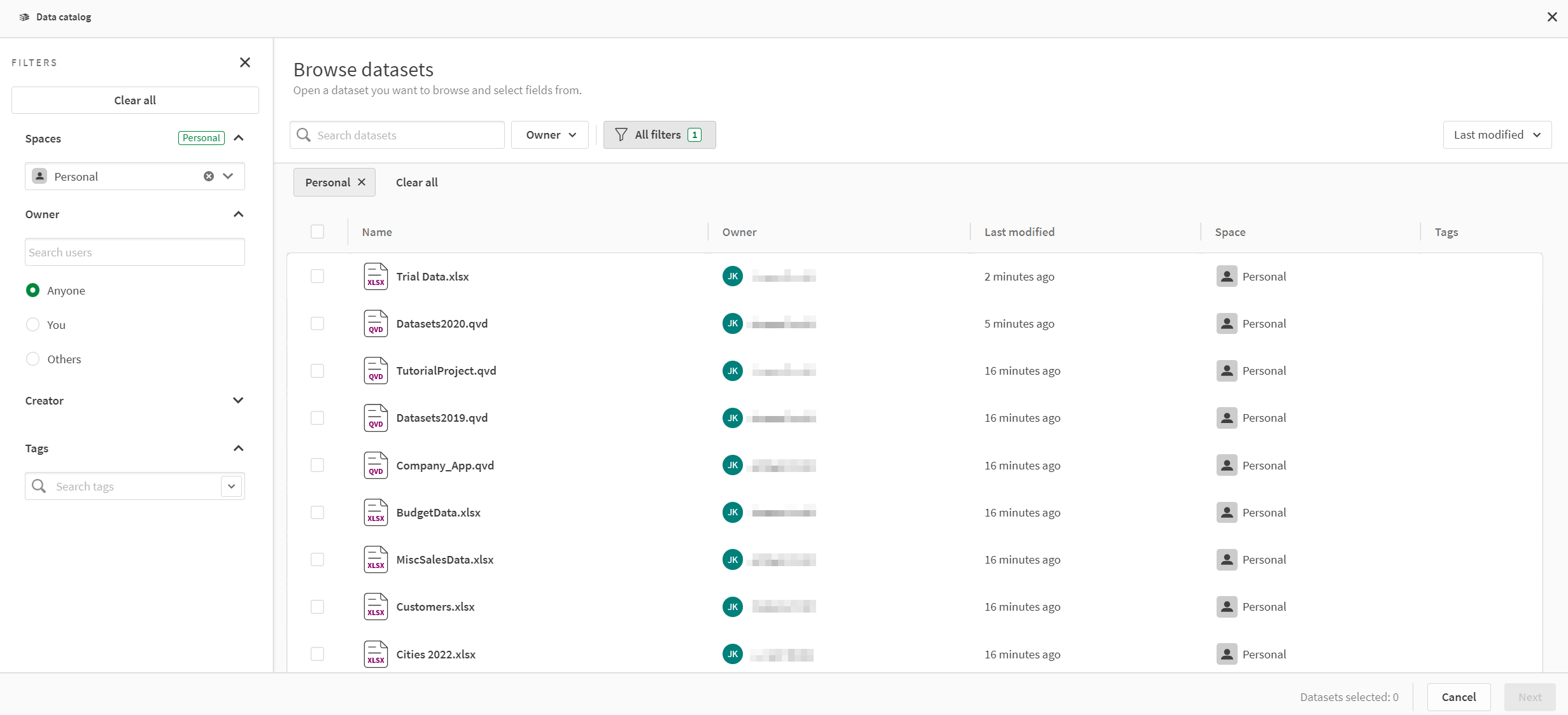 Clique para ver em tamanho grande Catálogo de dados, com Filtros abertos