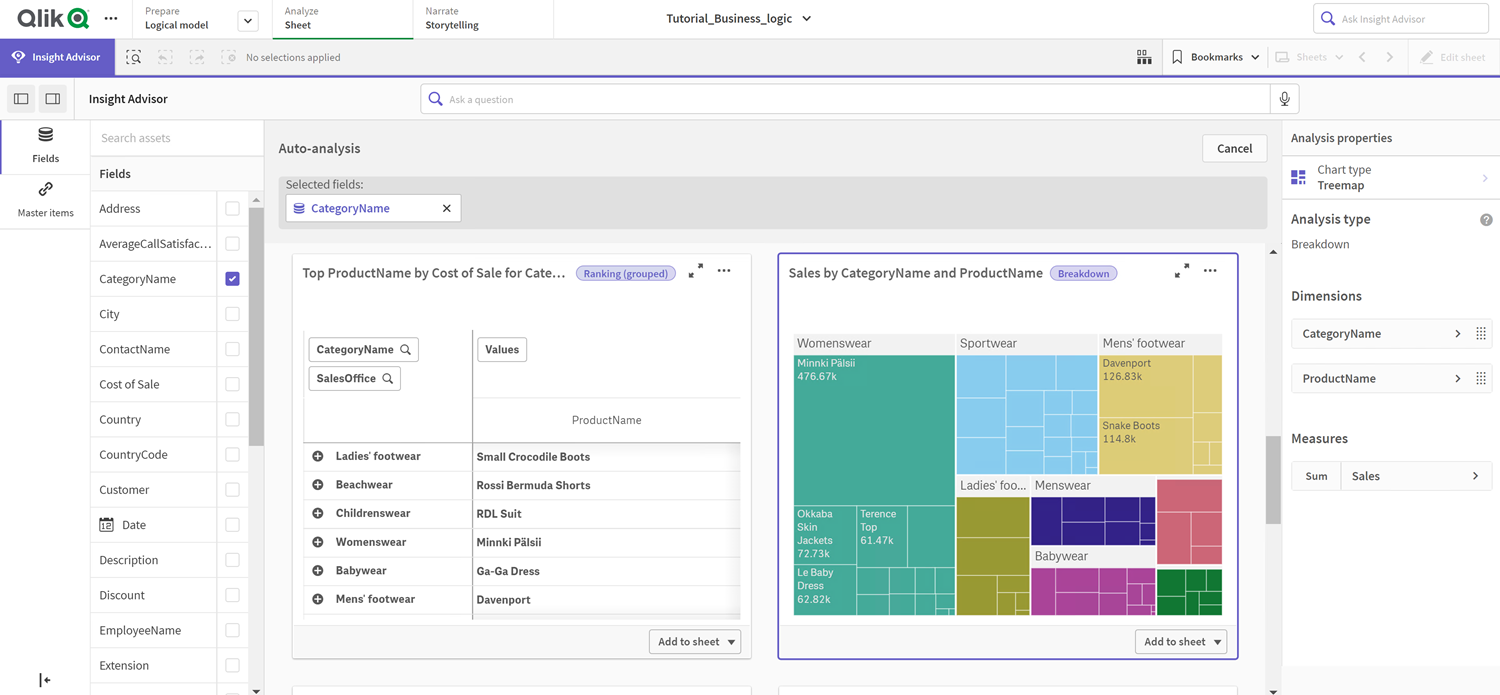 Clique para ver em tamanho grande Resultados do Insight Advisor.