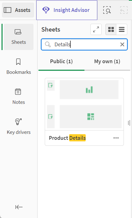 Klicka för att visa i full storlek Söka efter "Detaljer" i ark i assets panel.