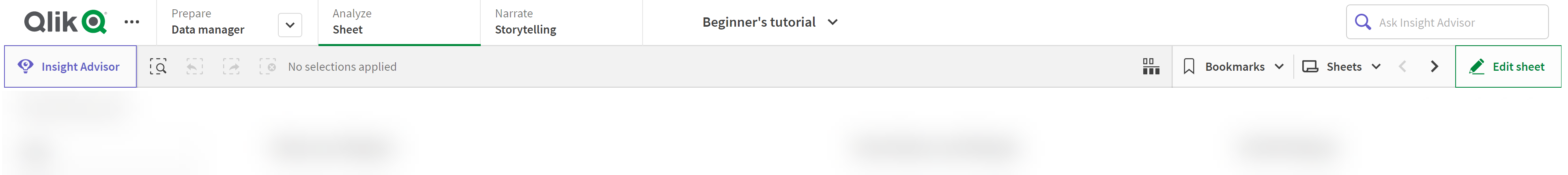 Tam boyutta görüntülemek için tıklayın Qlik Sense Enterprise'da gezinme çubuğu ve araç çubuğu.