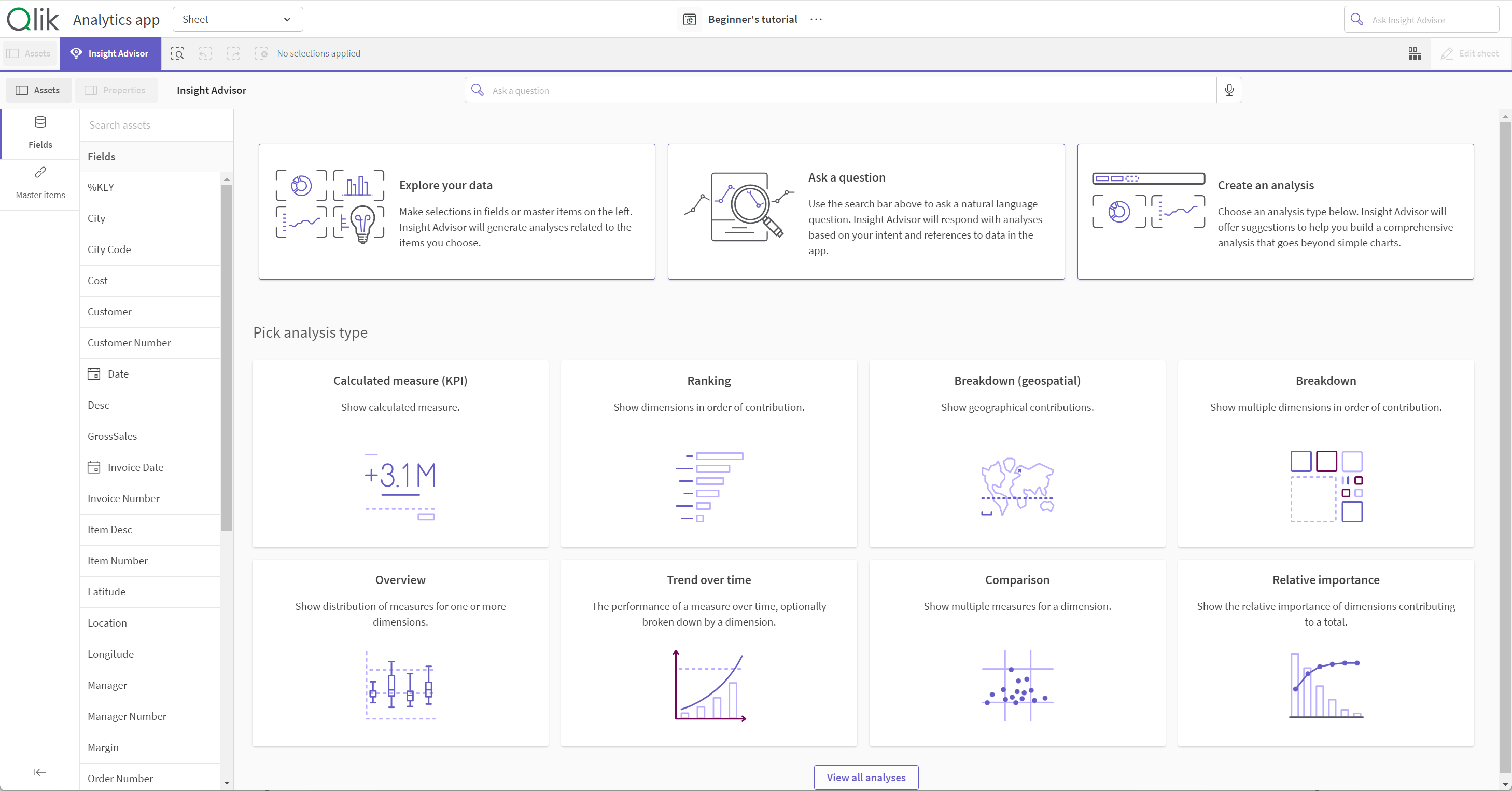 按一下以檢視完整大小 在工作表中開啟 Insight Advisor
